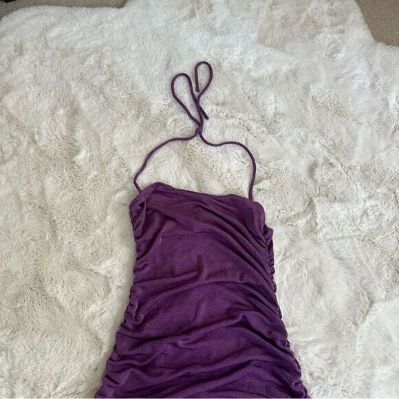 Princess Polly Evelyn purple ruched mini dress halter neck - Picture 4 of 10